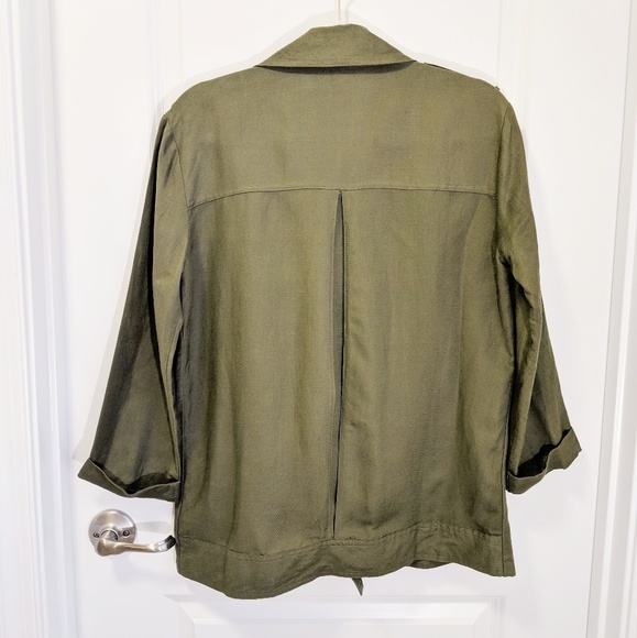 Forever 21 Studded Linen Moto Jacket Green Small - Picture 3 of 6